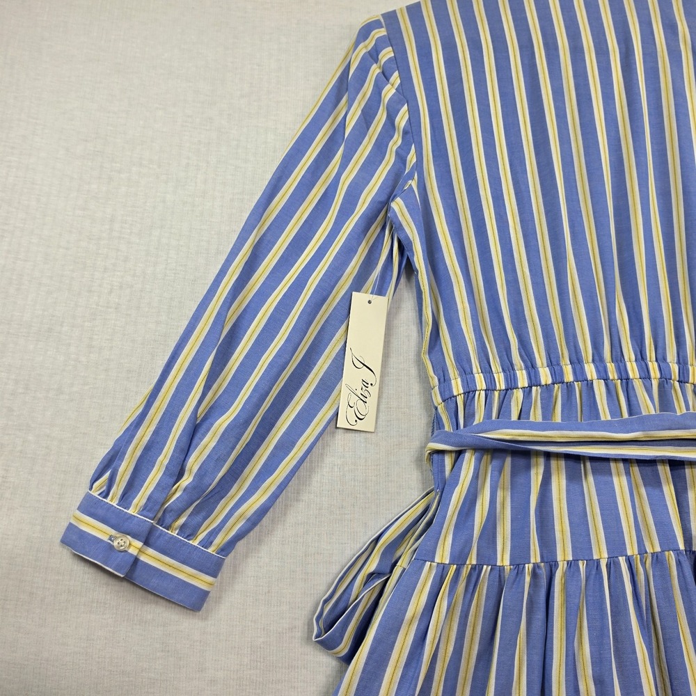 NWT Eliza J Blue Yellow Stripe Tiered Shirtdress Belt Pockets 4 Preppy Coastal - Picture 15 of 15